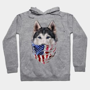 Patriot Siberian Husky In Usa America Bandana Dog Hoodie